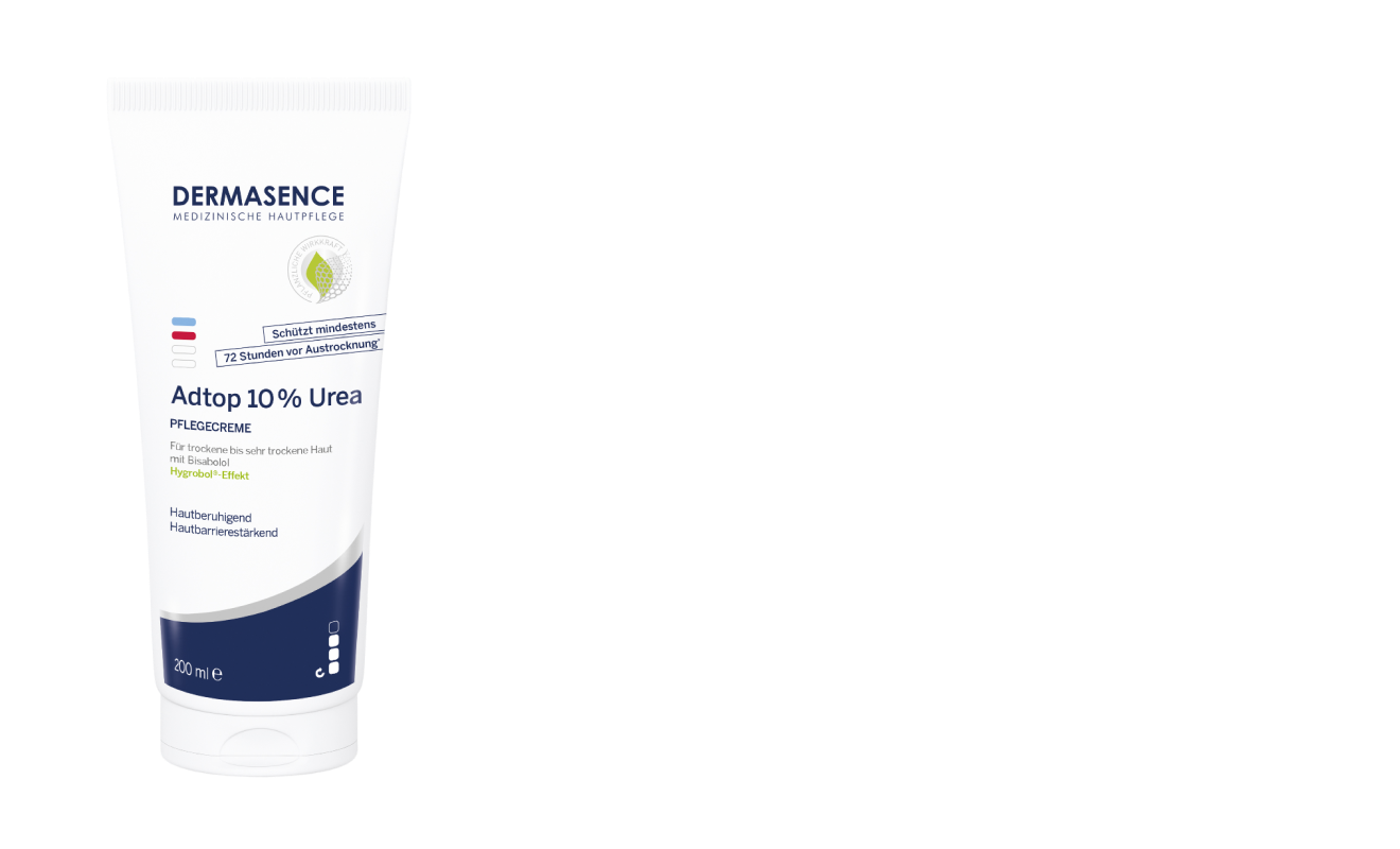 Anzeige: Schützt mindestens 72 Stunden vor  Austrocknung*, DERMASENCE Adtop mit 10% Urea für raue und schuppige Haut